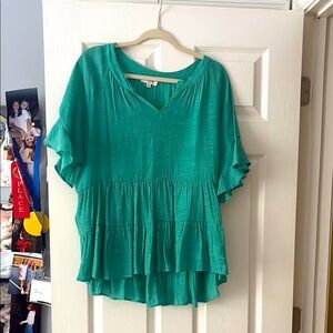 Umgee Teal Ruffled Blouse